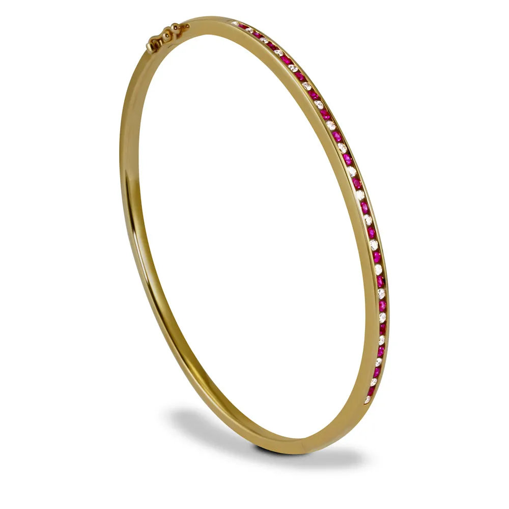 9ct Yellow Gold 0.31ct Diamond 0.35ct Ruby Hinged Bangle