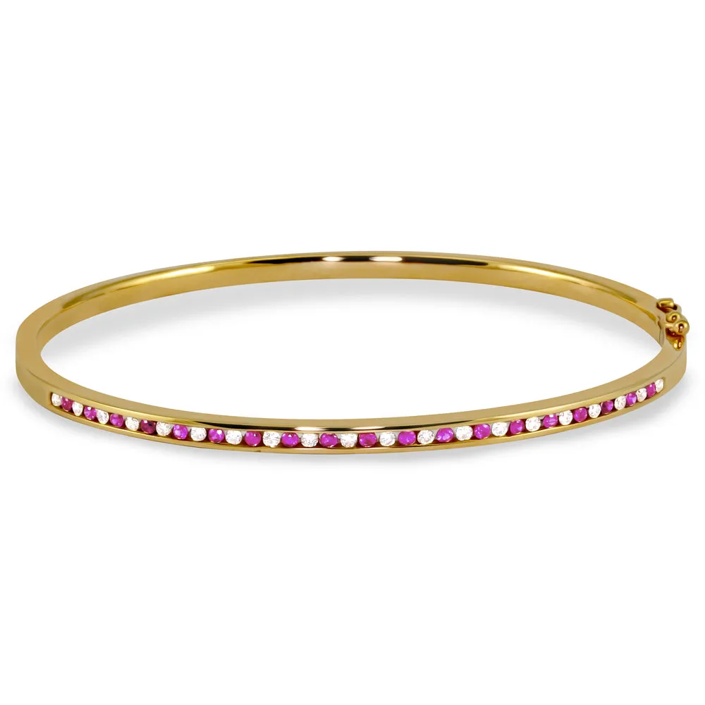 9ct Yellow Gold 0.31ct Diamond 0.35ct Ruby Hinged Bangle