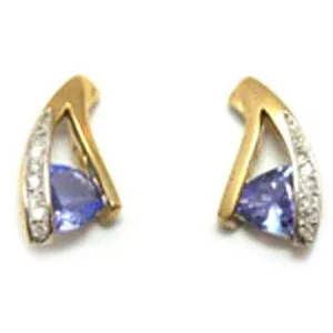 9ct Yellow Gold & Tazanite Earrings e1764