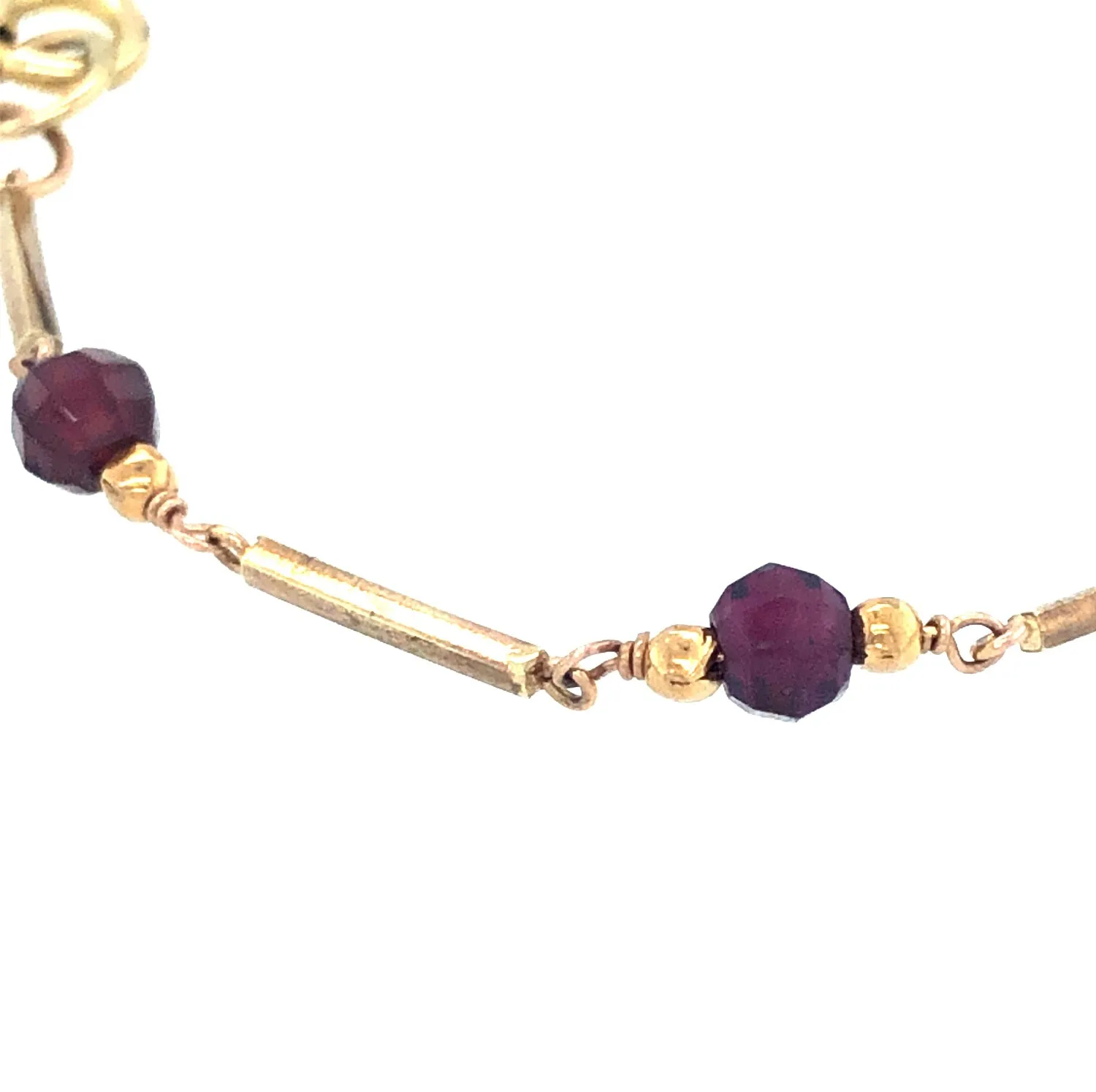 9k Gold Link Vintage Bracelet with Garnet Beads