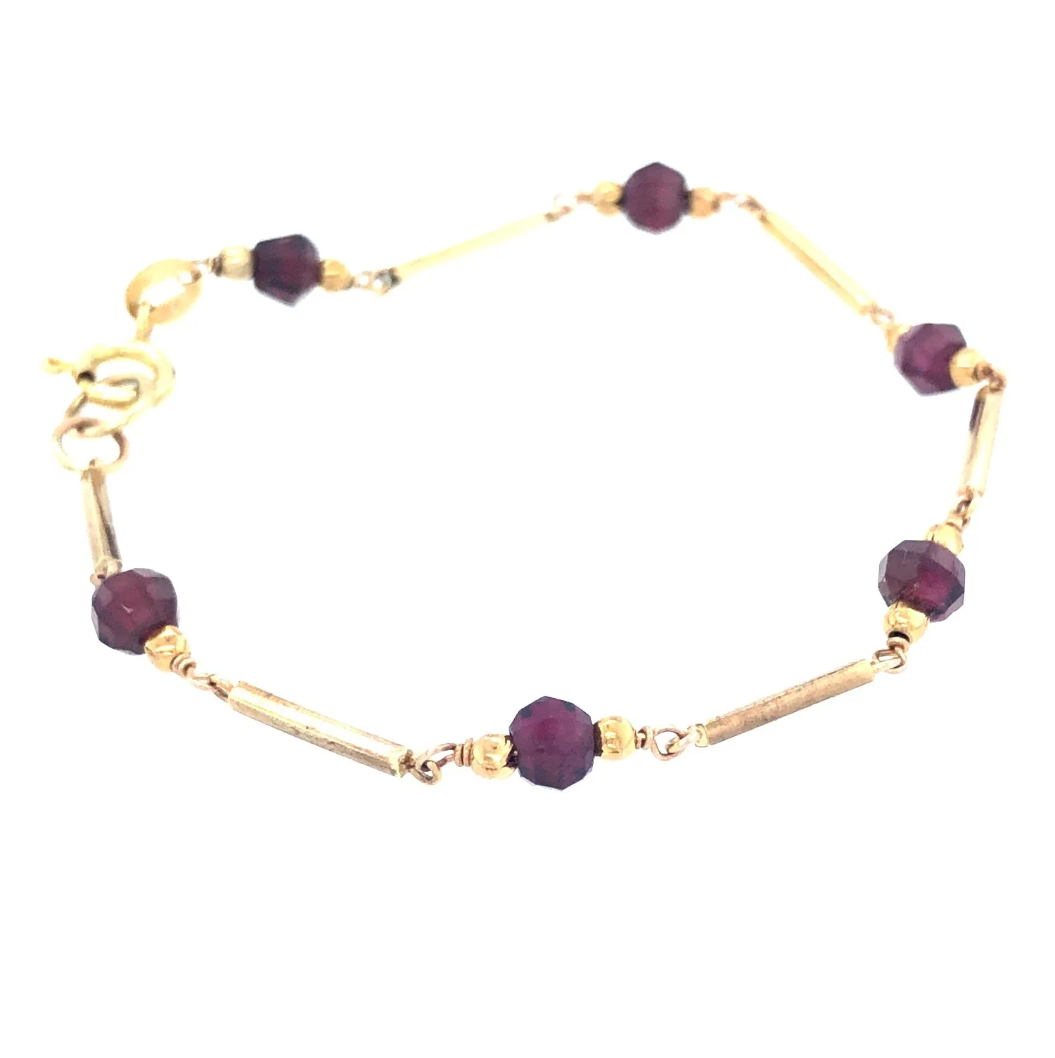 9k Gold Link Vintage Bracelet with Garnet Beads