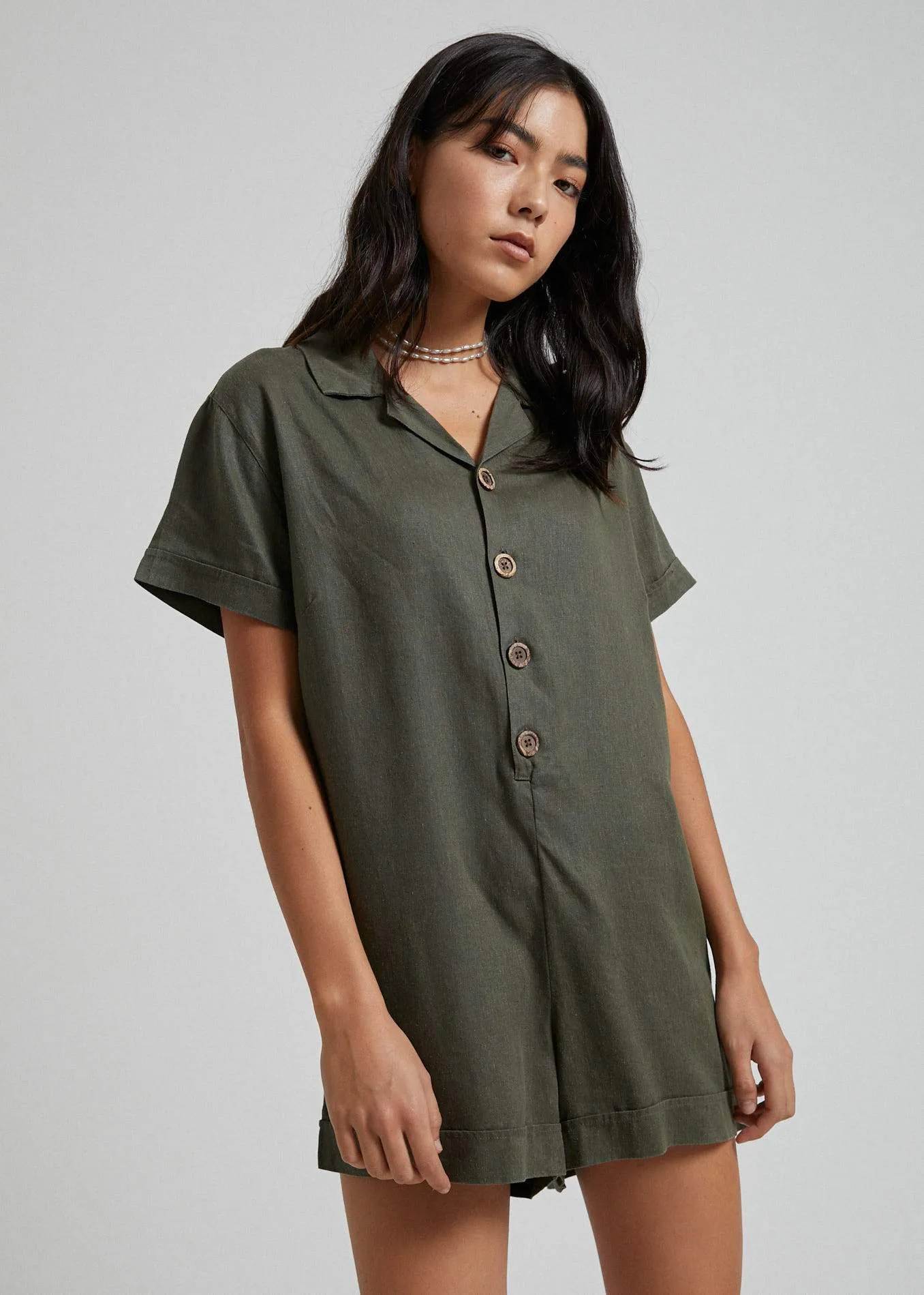 Afends Womens Kokomo - Hemp Playsuit - Military