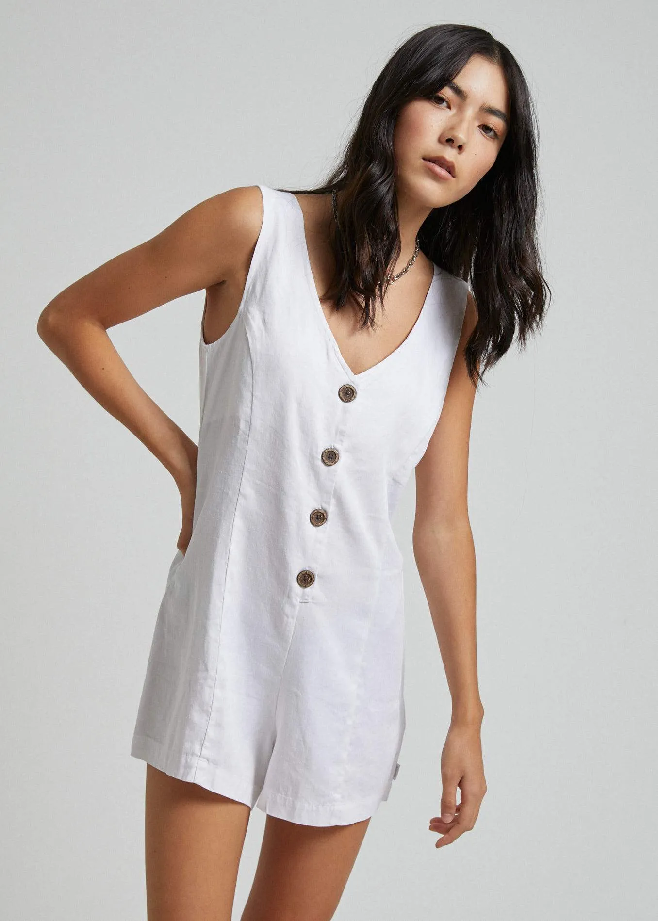 Afends Womens Niko - Hemp Playsuit - White