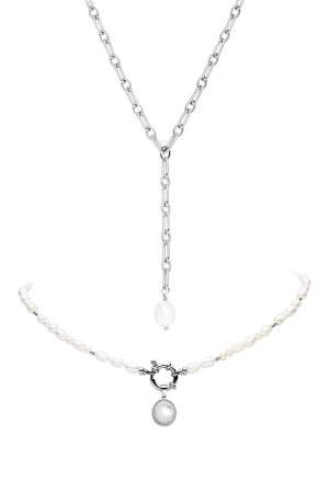 Amalfi Pearl Necklace Set Silver