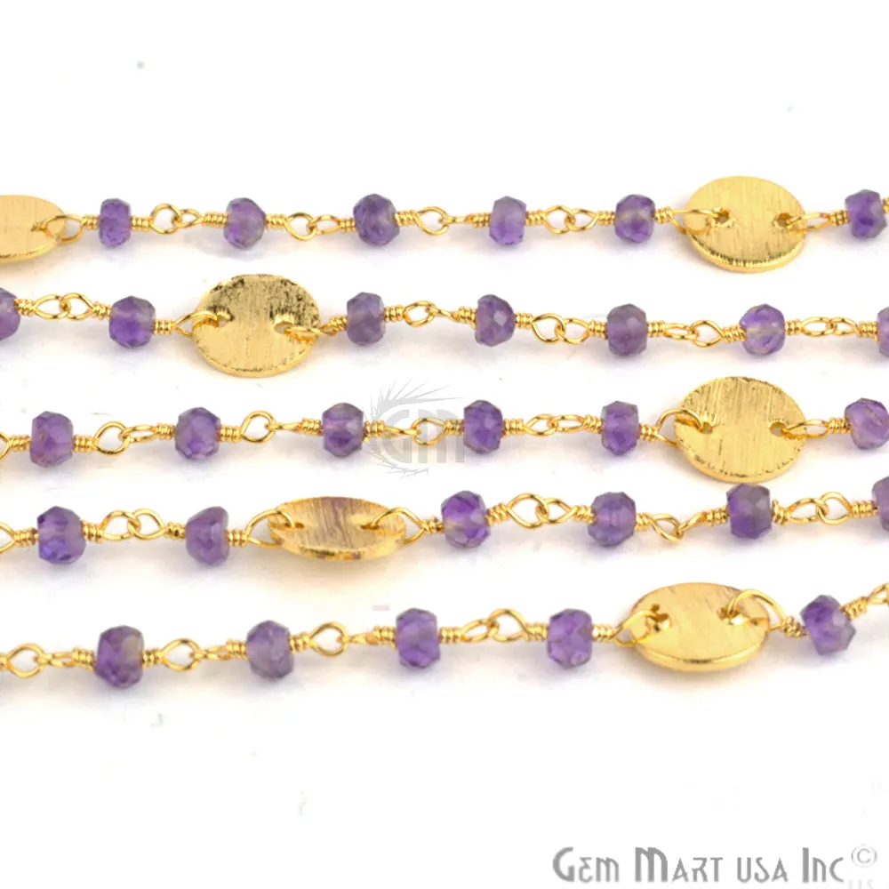 Amethyst Beads With Round Finding Gold Wire Wrapped Rosary Chain