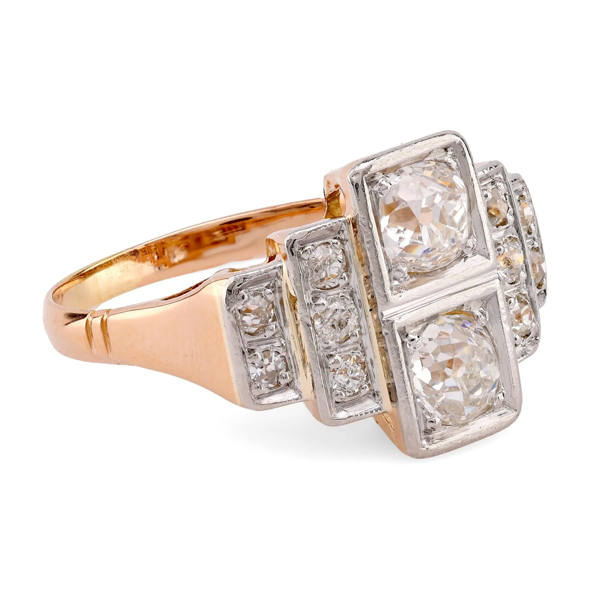 Art Deco Old Mine Cut Diamond 18K Yellow Gold Ring