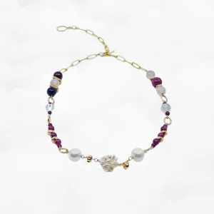 Autumn Gemstone and Pearl Station Necklace