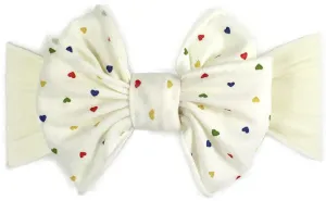 Baby Bling Rainbow Heart Ivory Jersey Bow Headband