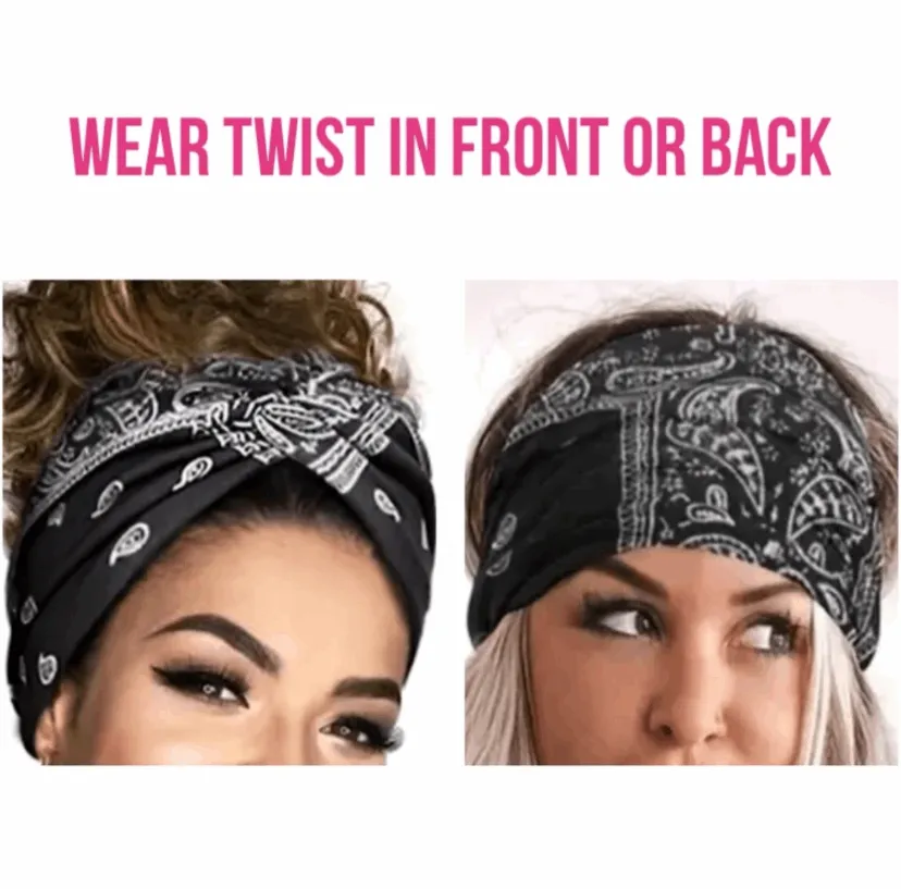 Black Paisley Print Turban Headband Ear Warmer