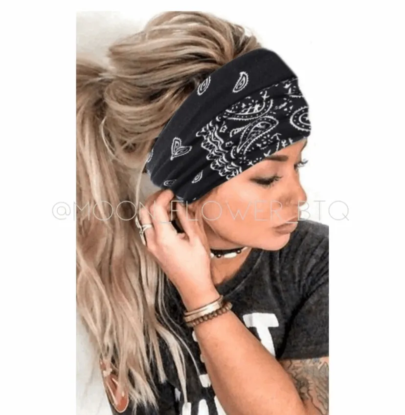 Black Paisley Print Turban Headband Ear Warmer