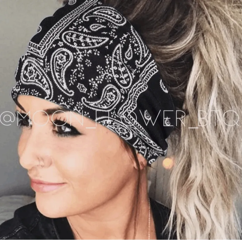 Black Paisley Print Turban Headband Ear Warmer