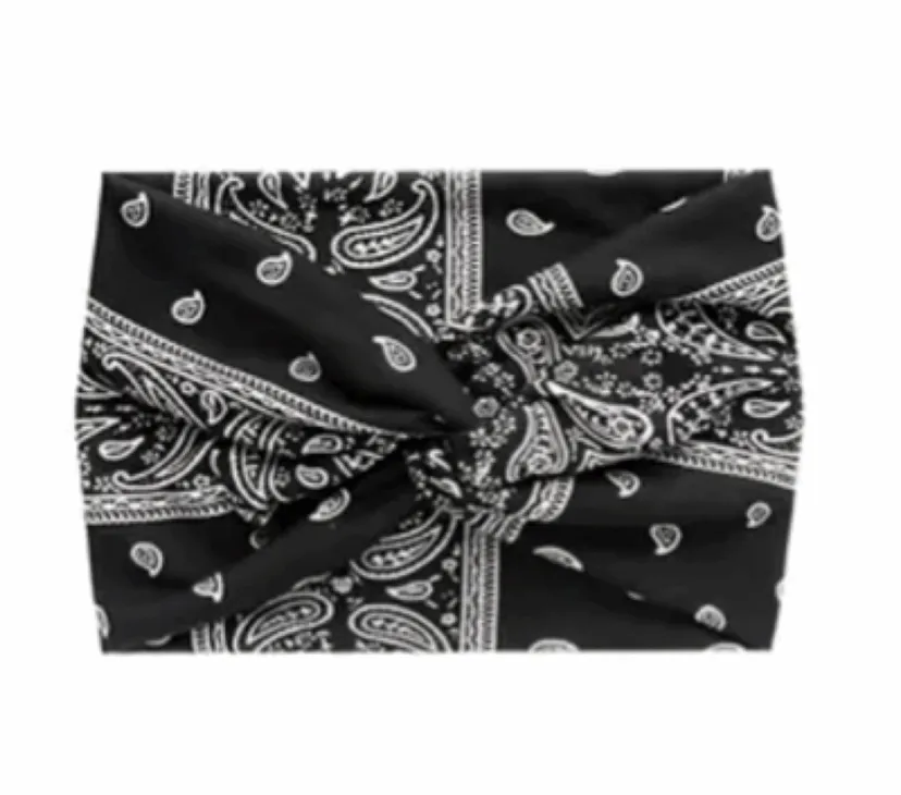 Black Paisley Print Turban Headband Ear Warmer