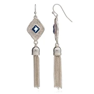 Blue Iolite Silver Diamond Tassel Earrings