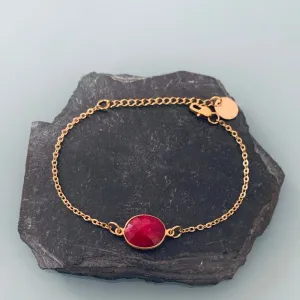 Clover 24K Gold Plated Ruby Stone Bracelet | Gold Bracelet | Emerald Bracelet | Gift Jewelry | Gold Women's Jewelry | Christmas Gift