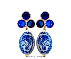 Cobalt Blue Gemstone Chinoiserie Drop Earrings