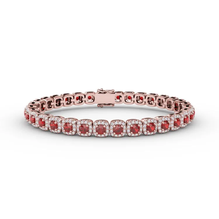 Cushion Cut Ruby and Diamond Bracelet