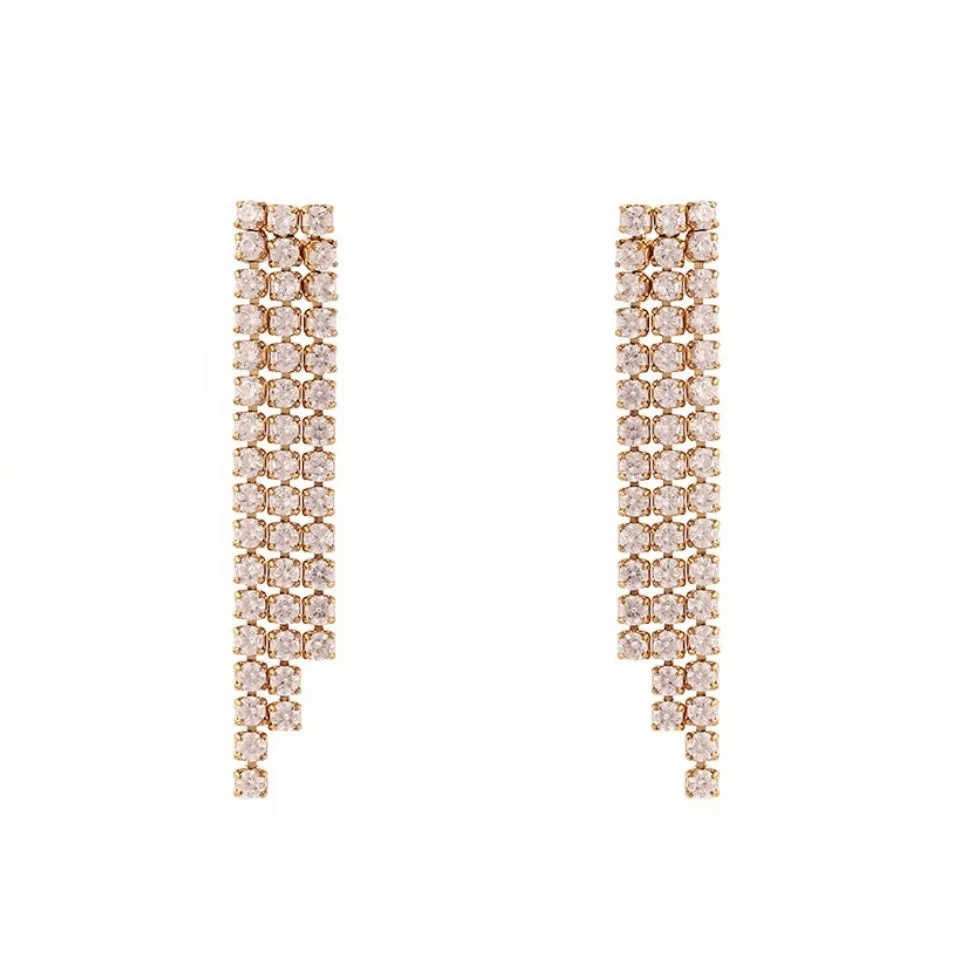 Dazzling CZ Tassel Fringe Drop Earrings