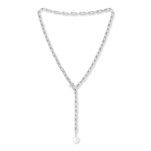 Decus cultured freshwater pearl drop on chunky white gold chain