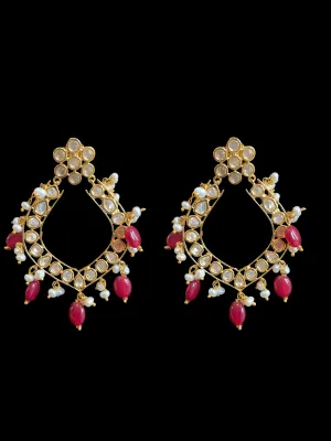 DER109 Elara polki earrings in fresh water pearls- ruby  ( READY TO SHIP )