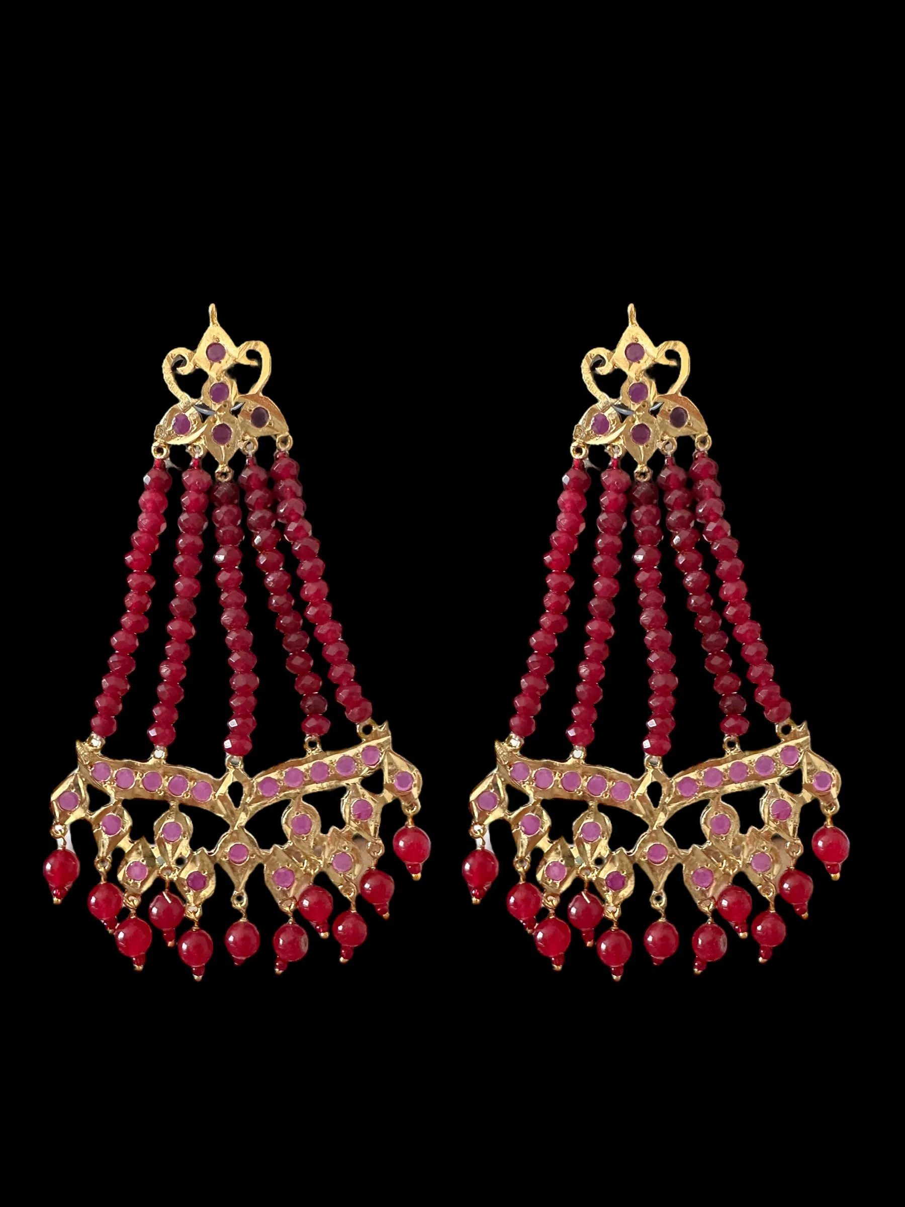 DER590 Amrita jhoomar earrings in ruby beads  ( READY TO SHIP )