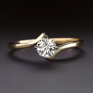 DIAMOND BYPASS RING 0.45c VERY GOOD CUT ROUND 14k YELLOW GOLD SOLITAIRE COCKTAIL