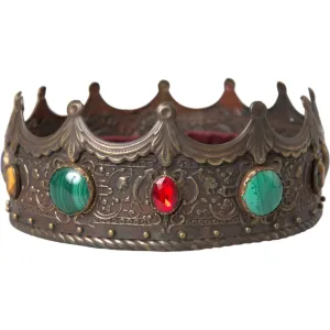 Dolce & Gabbana Bronze Brass Multicolor Crystal Crown Tiara Hat