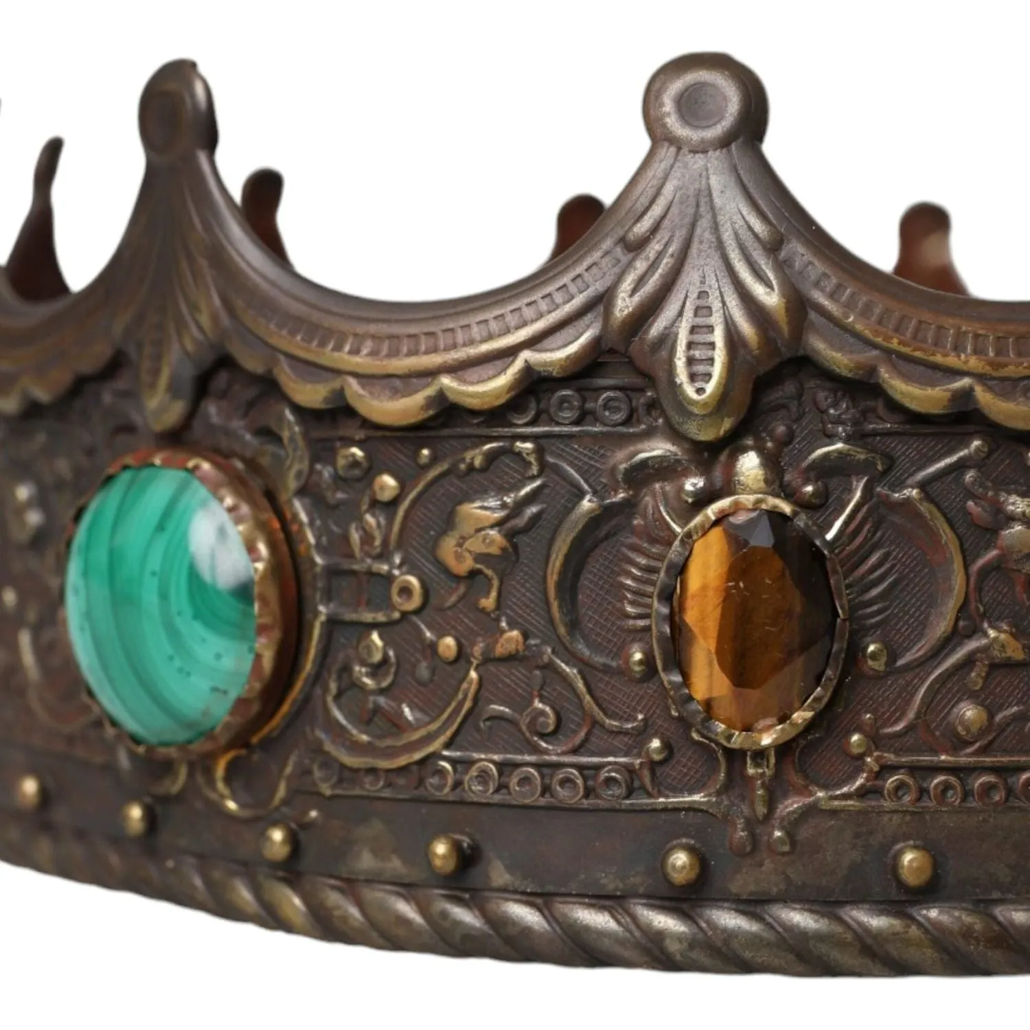 Dolce & Gabbana Bronze Brass Multicolor Crystal Crown Tiara Hat