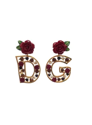 Dolce & Gabbana WB! DG Logo Rose Post Crystal Clip-On Earrings