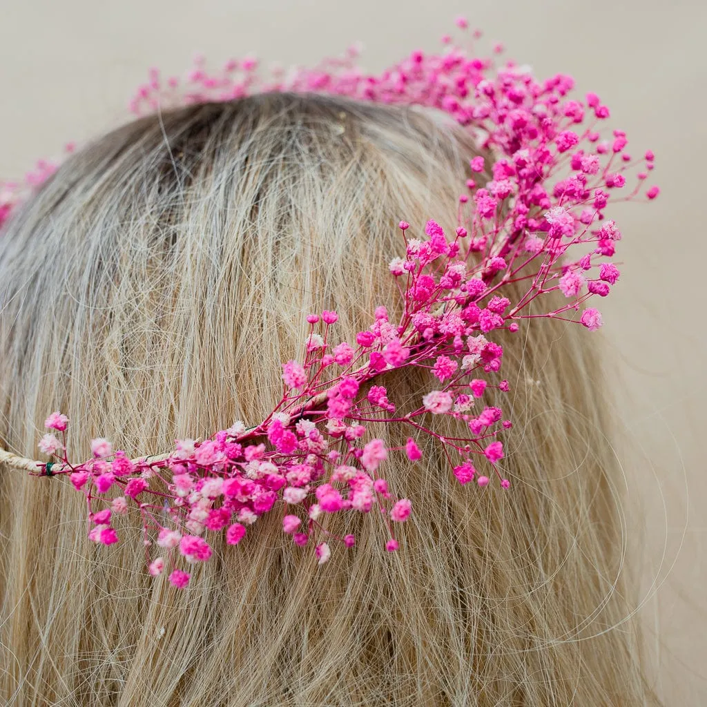 Dried Flowers Bridal Crown - Hot Pink