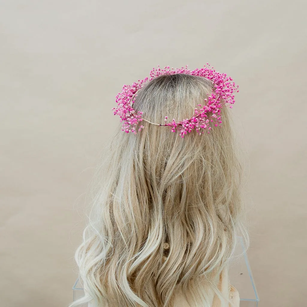 Dried Flowers Bridal Crown - Hot Pink