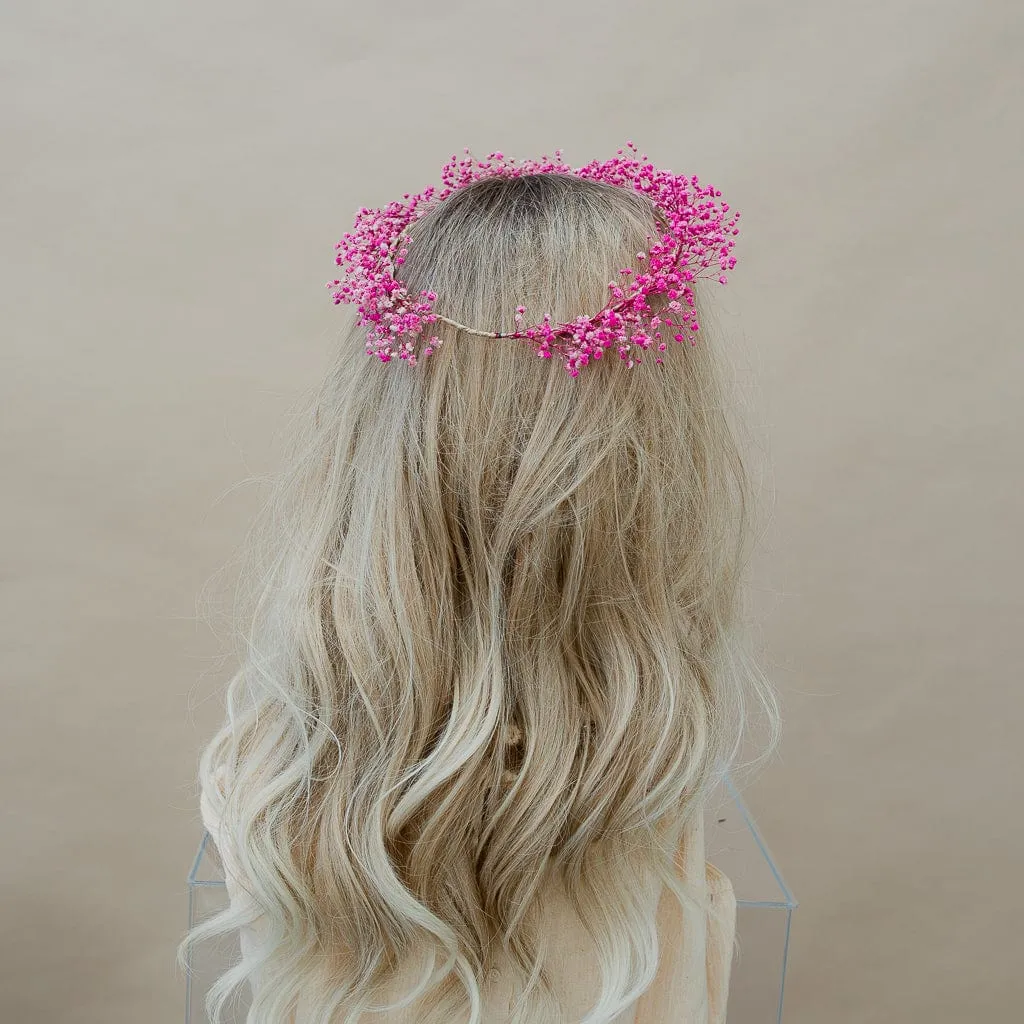 Dried Flowers Bridal Crown - Hot Pink