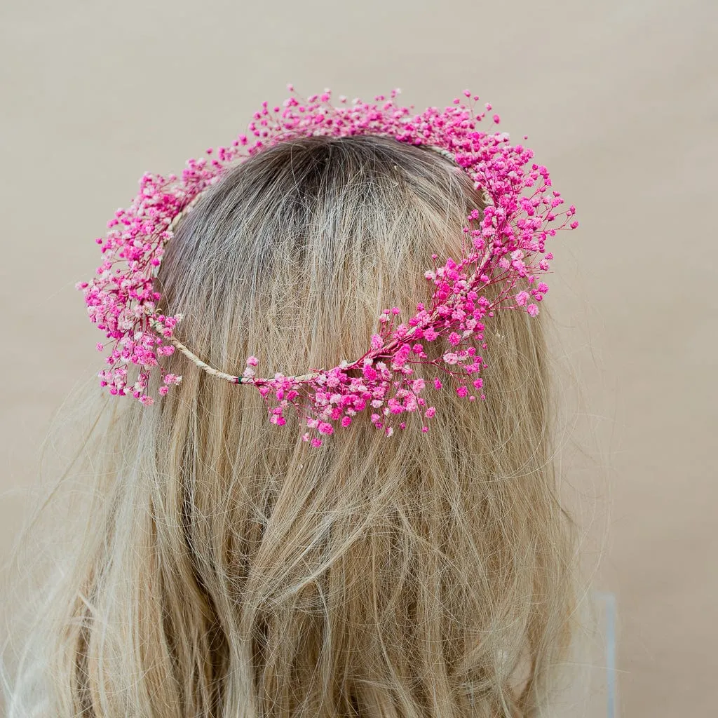 Dried Flowers Bridal Crown - Hot Pink