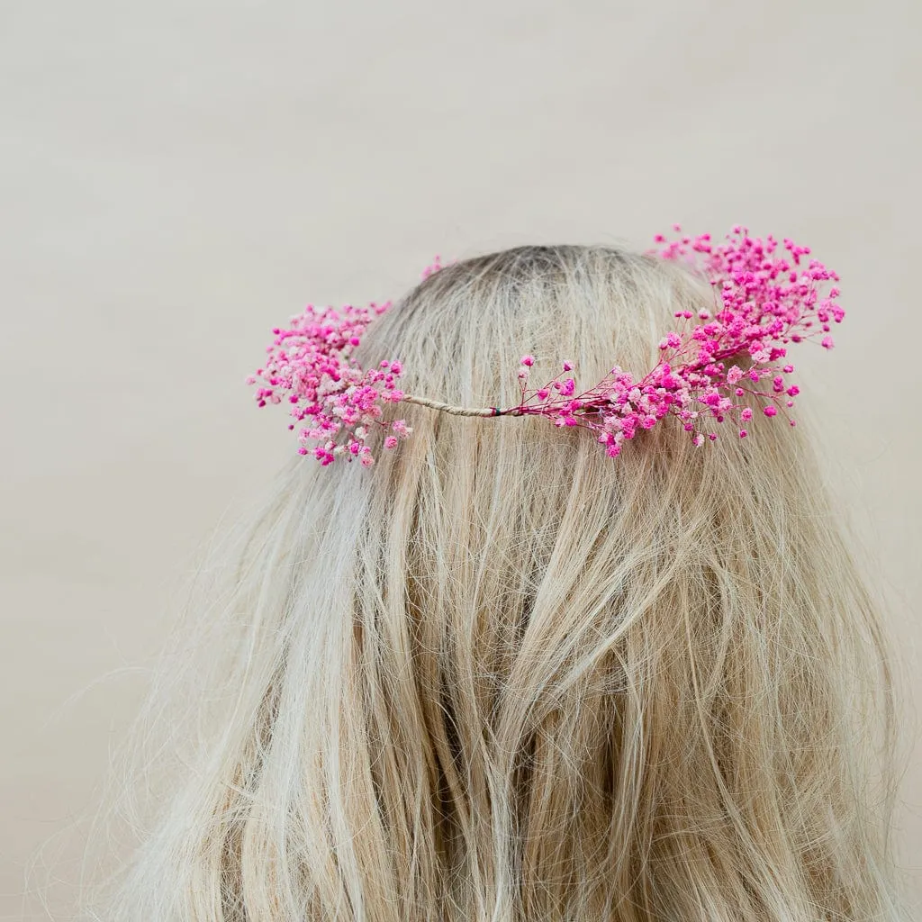 Dried Flowers Bridal Crown - Hot Pink