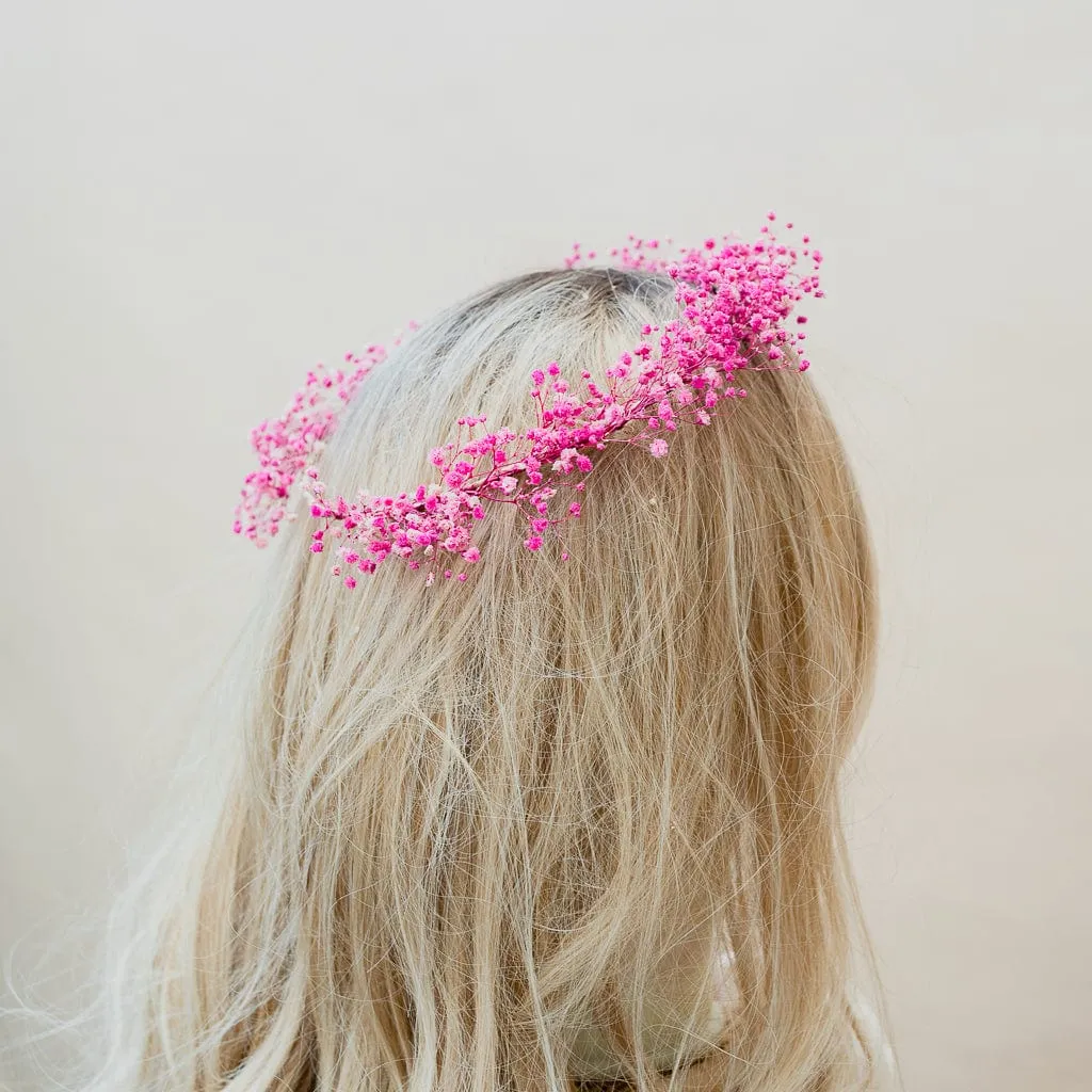 Dried Flowers Bridal Crown - Hot Pink