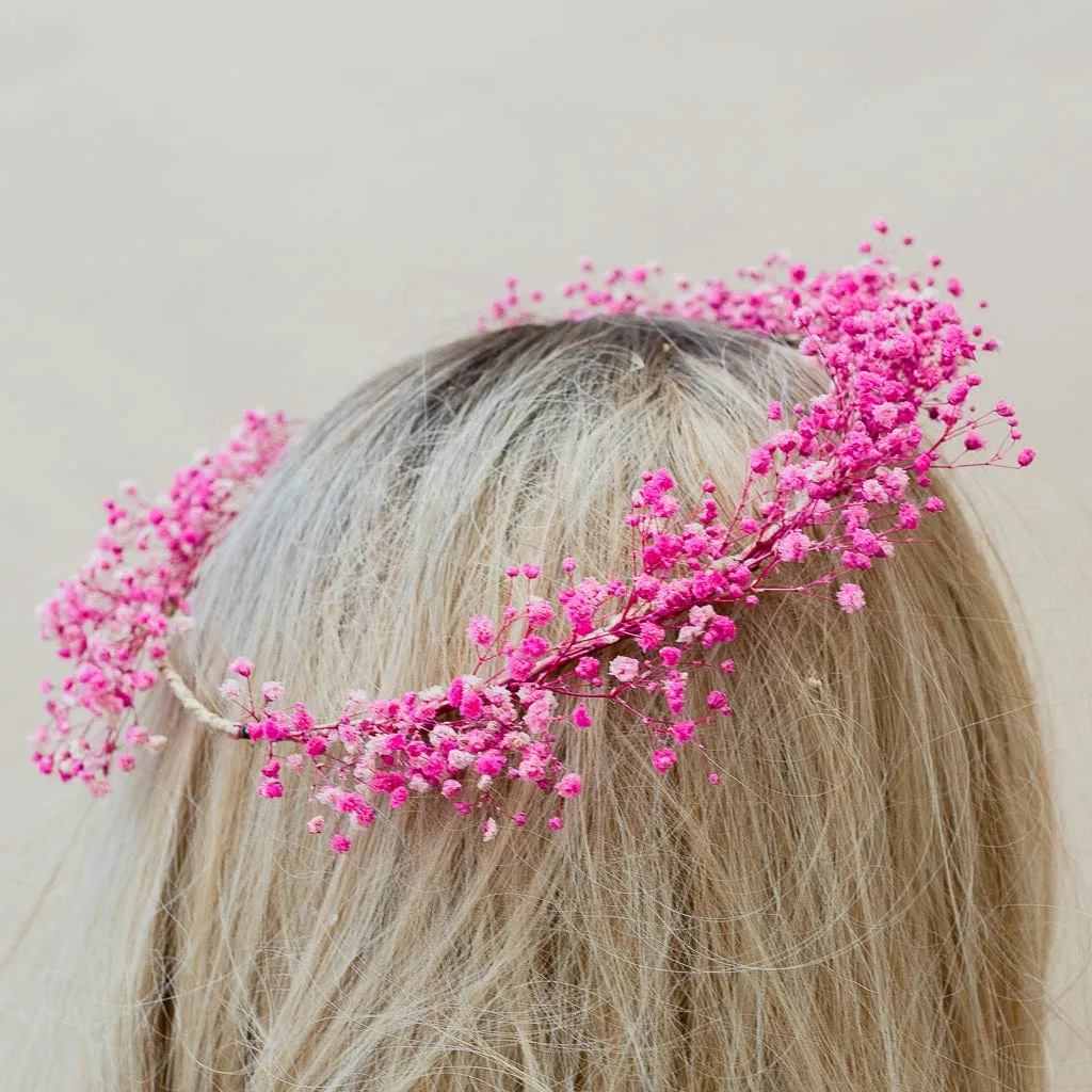 Dried Flowers Bridal Crown - Hot Pink