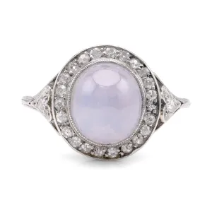 Edwardian 5.5 Carat Cabochon Star Sapphire Diamond Platinum Halo Ring