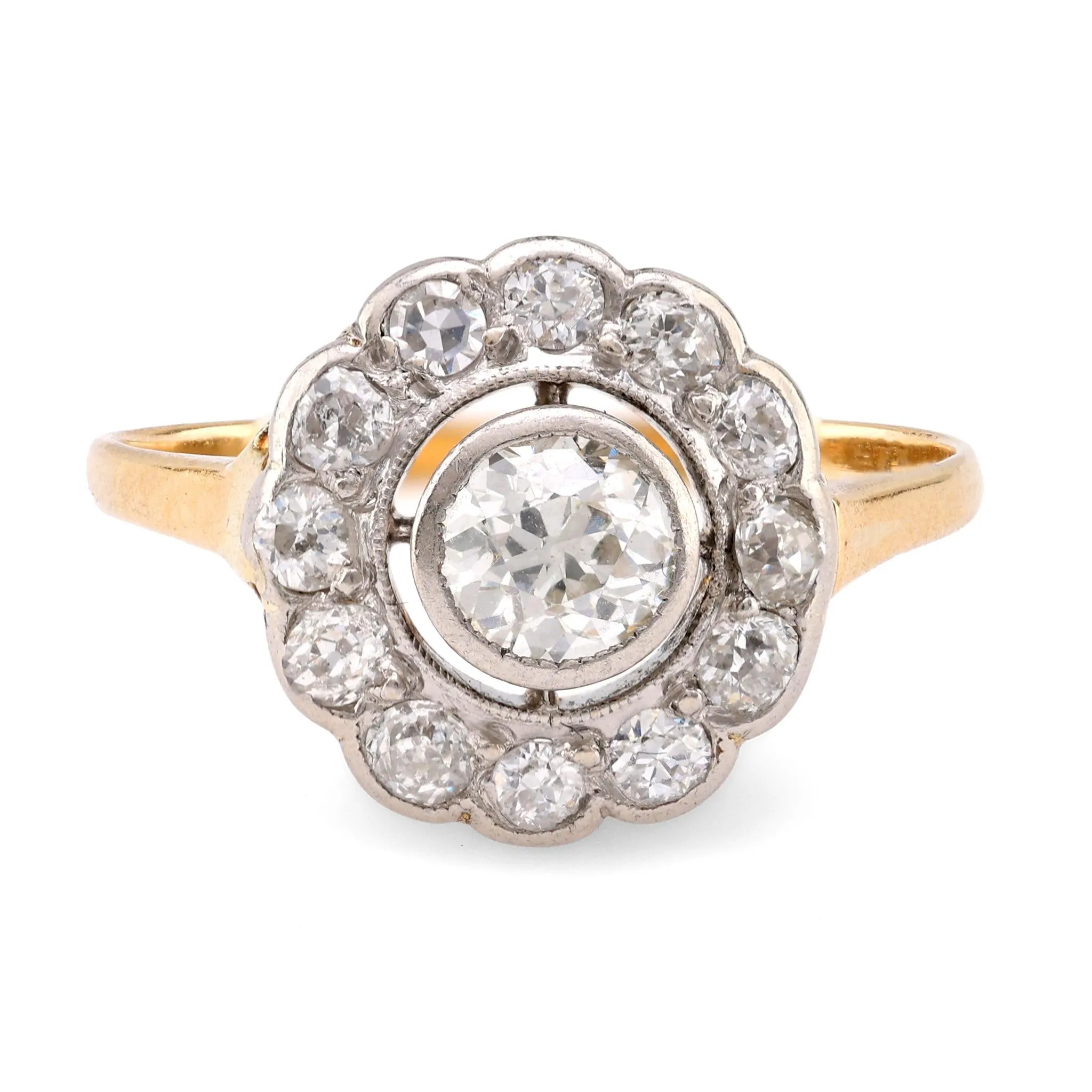 Edwardian Diamond 18K Yellow White Gold Target Ring