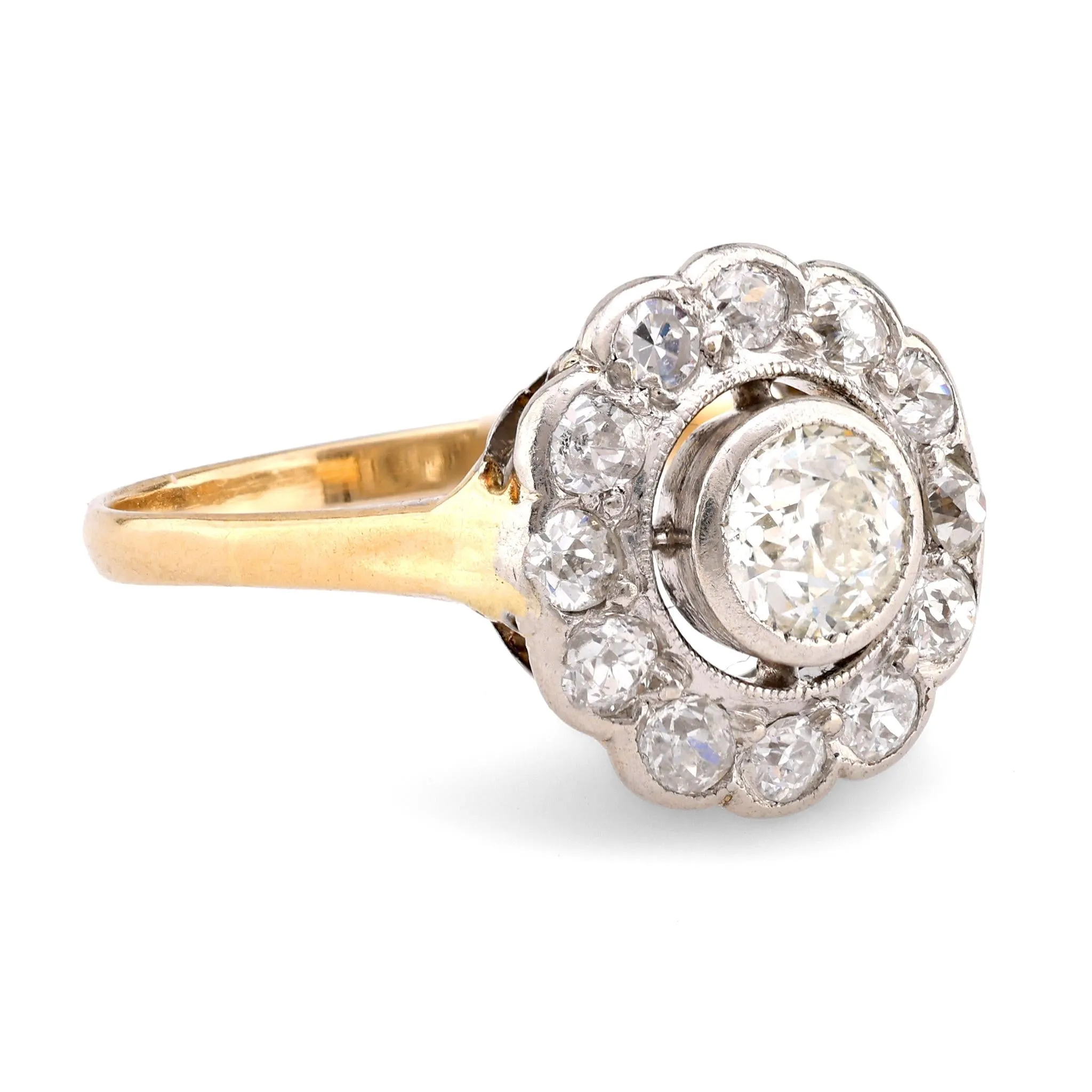 Edwardian Diamond 18K Yellow White Gold Target Ring