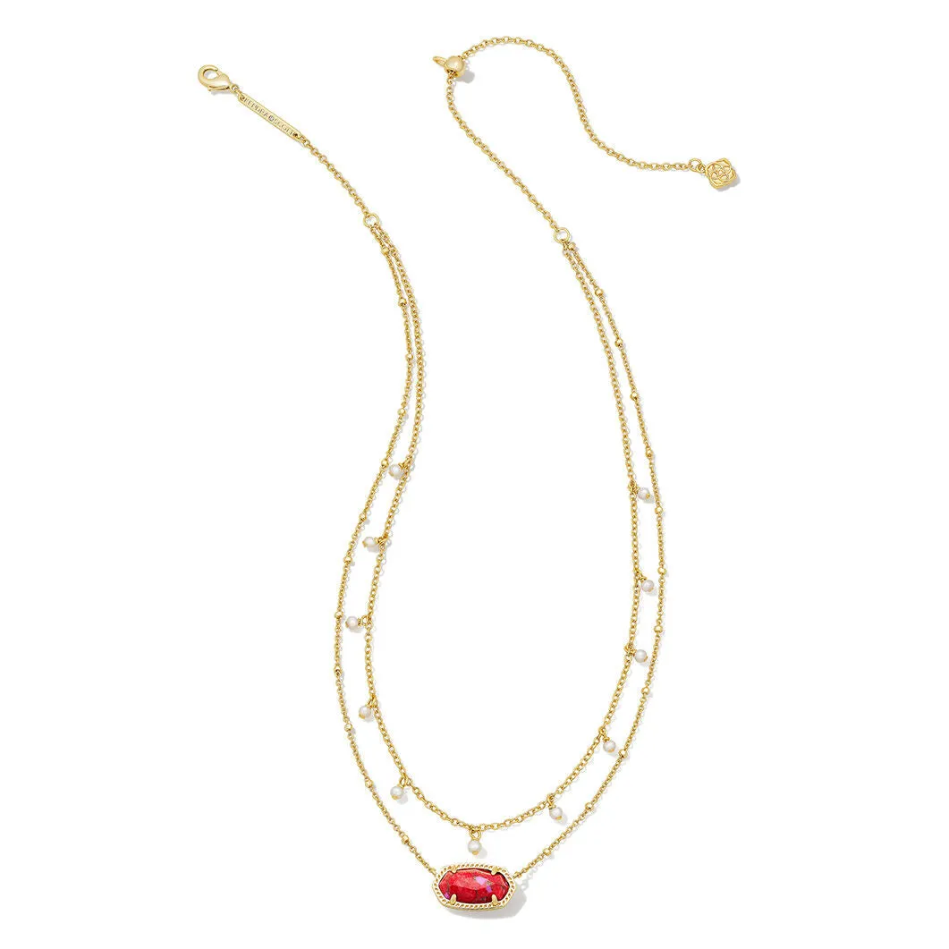 Elisa Pearl Multi Strand Necklace in Bronze Veined Red & Fuschia Magnesite