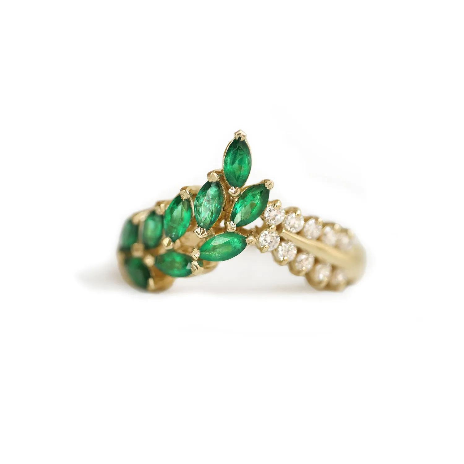 Emerald & Diamond Leaf Ring