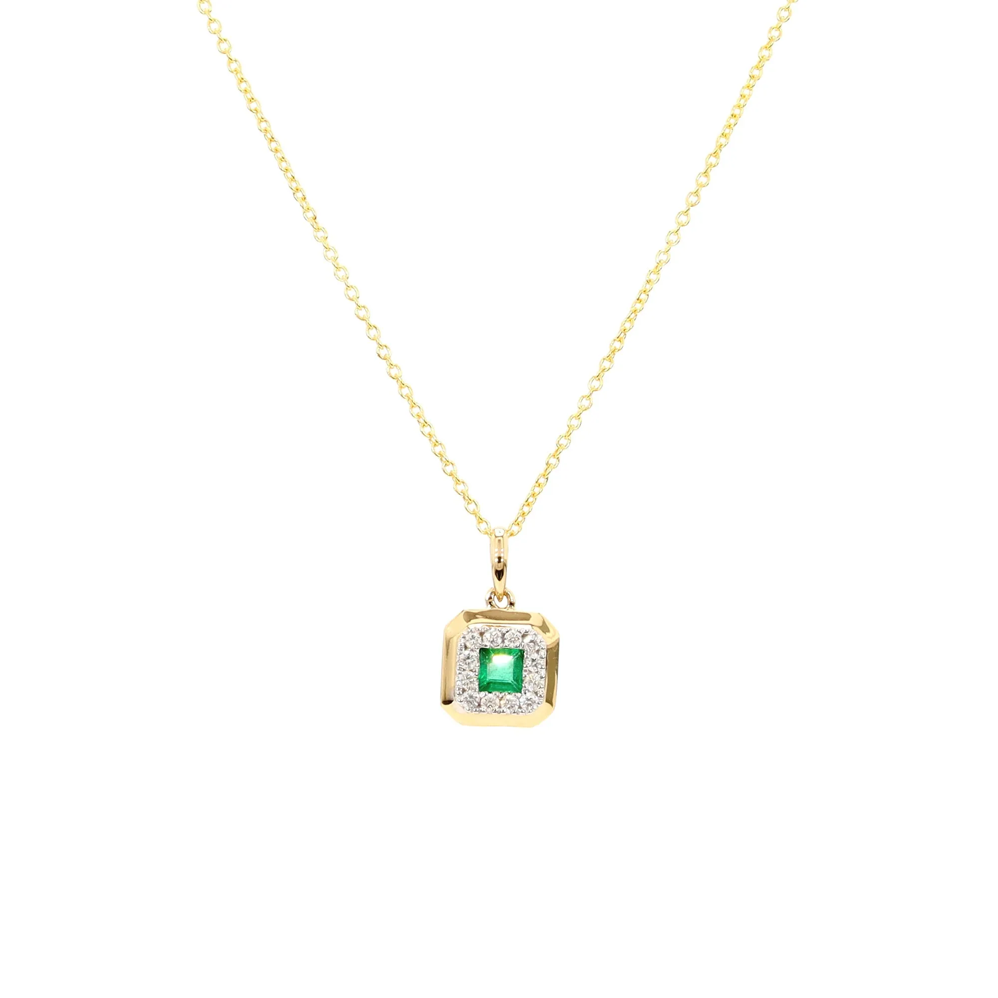 Emerald and Diamond Halo Pendant