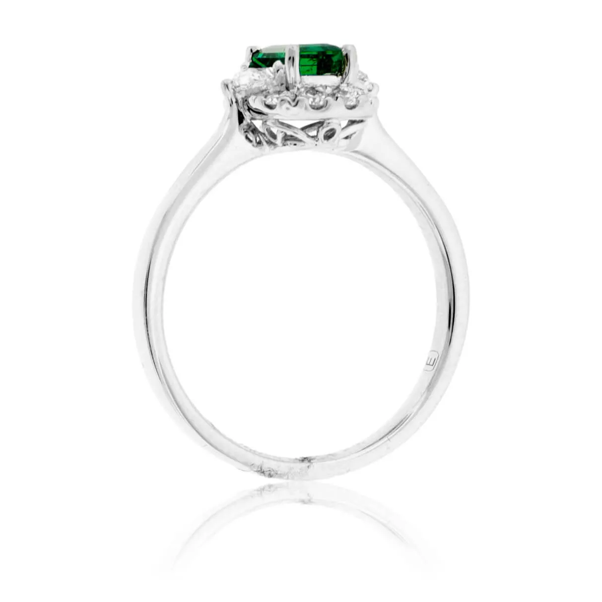 Emerald-Cut Emerald & Diamond Halo Accented Ring