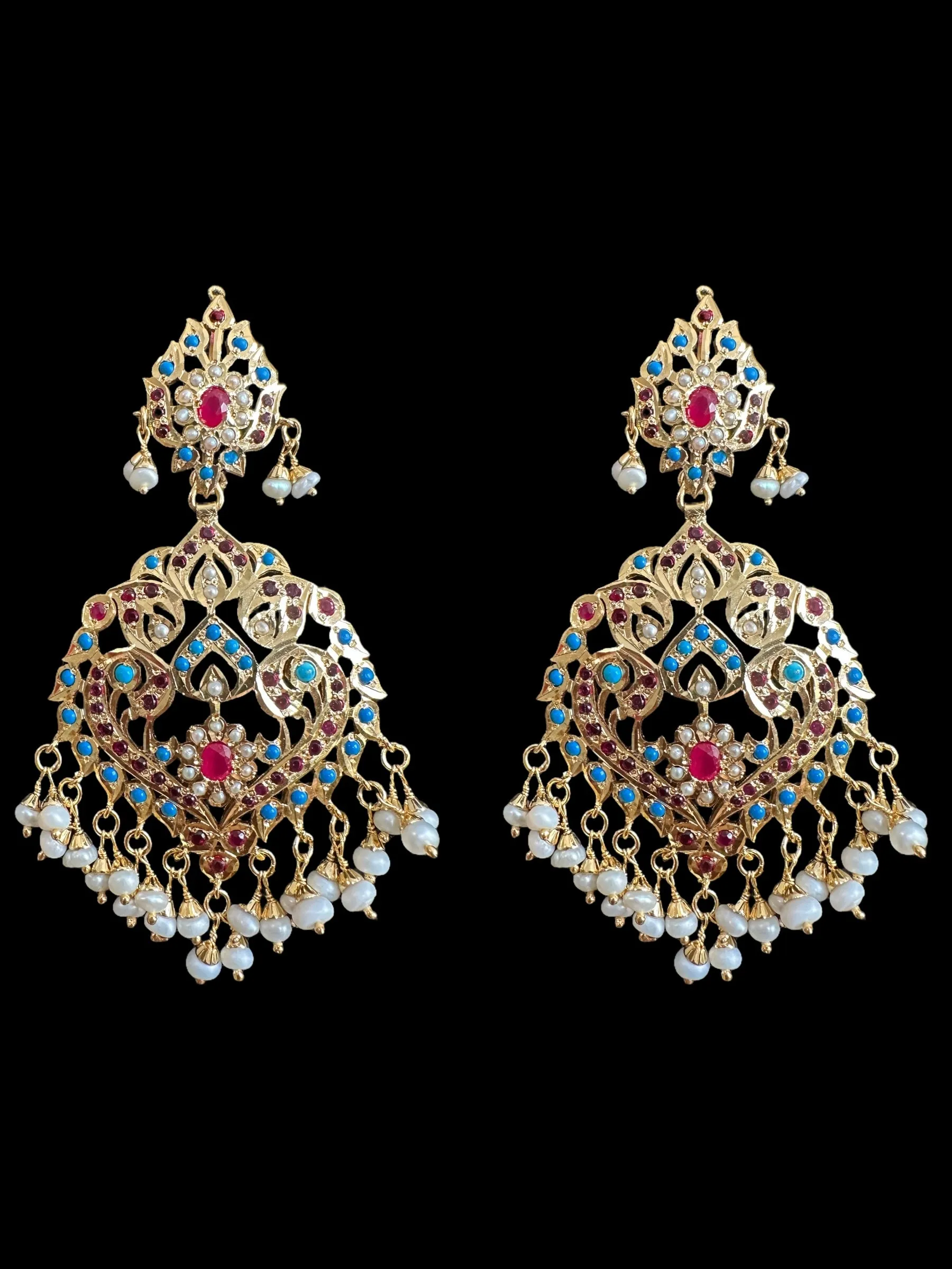 ESMA Turquoise , pearl and ruby earrings in silver gold plated ( READY TO SHIP )