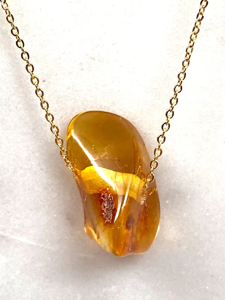 Genuine Natural Baltic Amber Necklace #19 - 16 Kt Gold plated chain necklace Handmade Jewelry - Great gift