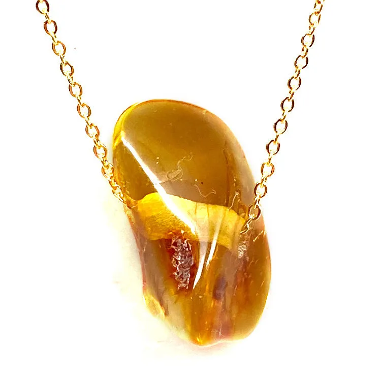 Genuine Natural Baltic Amber Necklace #19 - 16 Kt Gold plated chain necklace Handmade Jewelry - Great gift