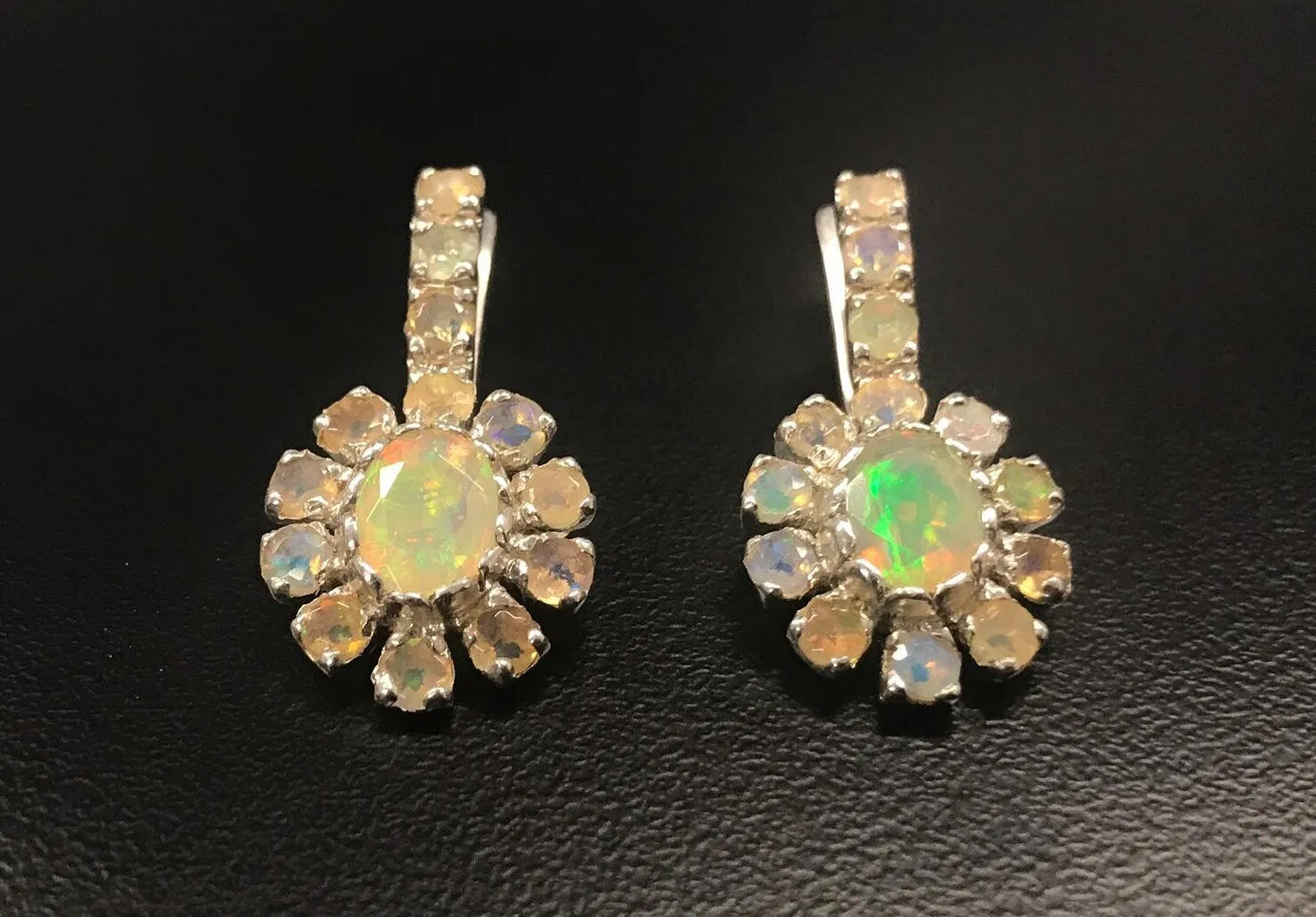 Genuine Opal Earrings - Victorian Flower Earrings - Long Vintage Earrings