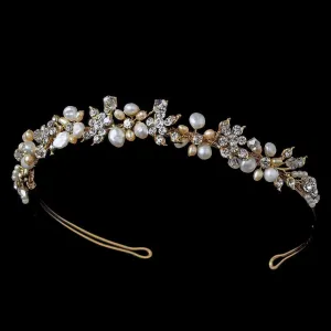 Gold Ivory & blush Freshwater Pearl Bridal Headband