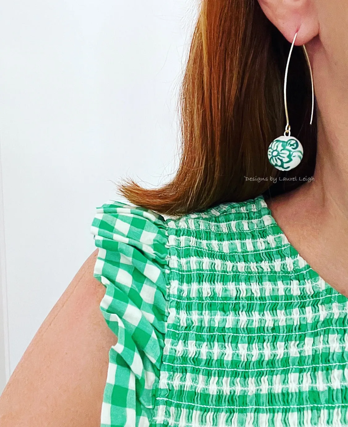 Green & White Chinoiserie Drop Earrings