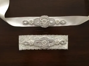 Ivory Baptism Headband & Sash, Rhinestone Headband and Sash