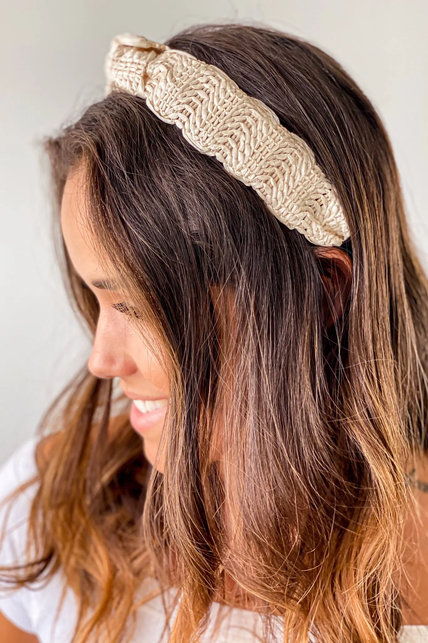 Ivory Straw Headband with Knot